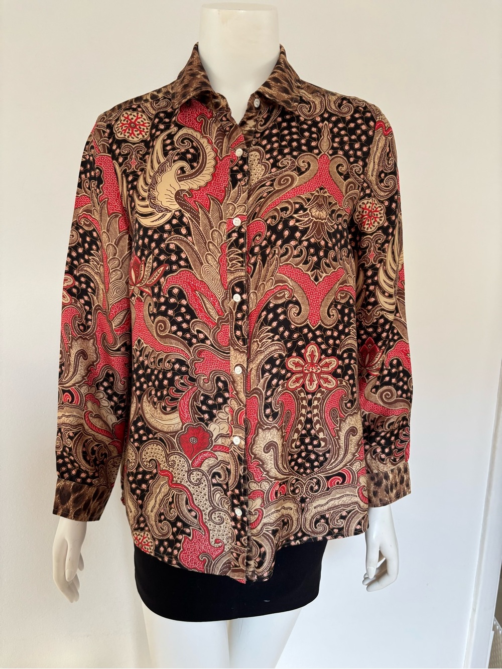 J. McLaughlin Silk Brown and Tan Leopard Print Blouse